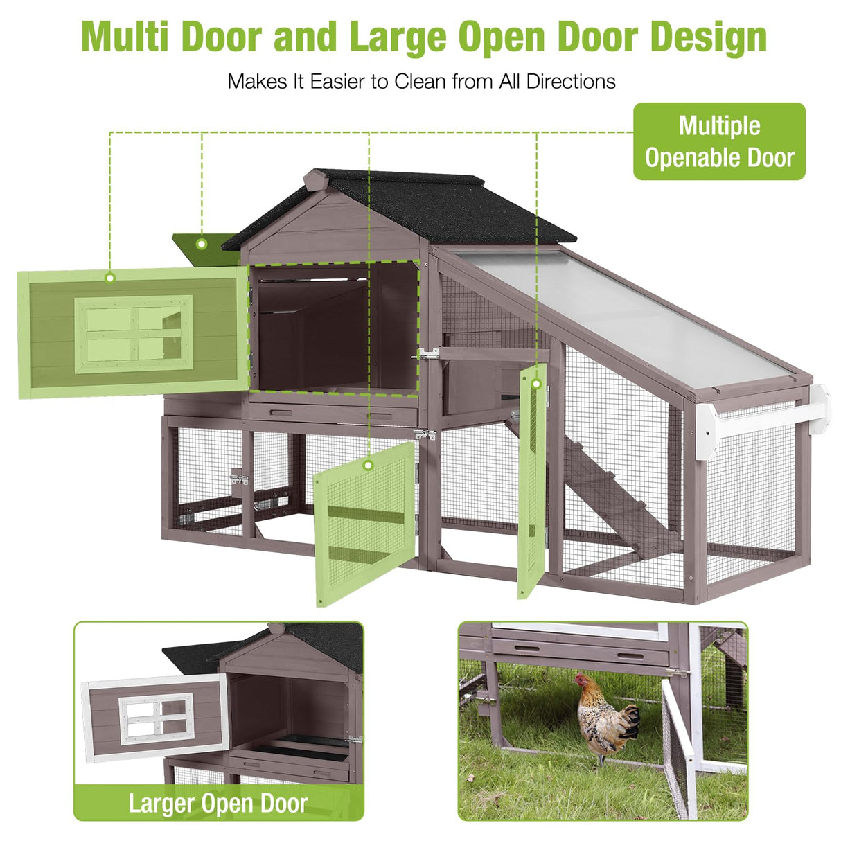 GUTINNEEN Chicken Coop Mobile Chicken House On Wheel Outdoor Rabbit Hutch for 2-4 Chickens 67"(Blown) GUTINNEEN