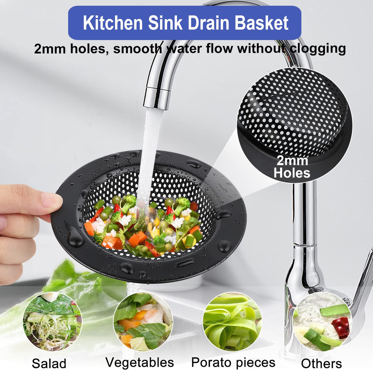 Kitchen Sink Drain Strainer 3 Pack Stainless Steel Sink Stopper, Anti-Clogging Kitchen Sink Drain Basket for Kitchen Sink Strainer Replacement Set Carry360
