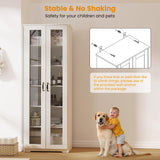 Teekyooly 70" Tall Display Cabinet Storage, Pantry Cabinet with 2 Doors and 6 Adjustable Shelves, Standing Utility Cabinet for Dining Room, Food Storage and Kitchen, Clear and White Teekyooly