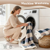 PU MEI Sherpa Fleece Throw Blanket 60" x 80" Reversible Plush Fluffy Large Big Blanket Lattice Flannel Blankets for Sofa Couch Bed (Grey-Soft Blue, 60"*80") PU MEI