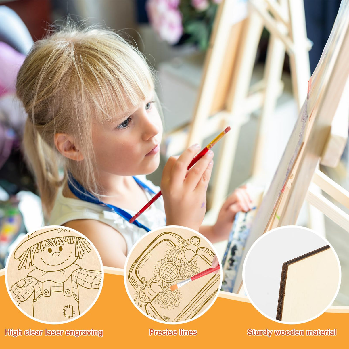 COCHIE 10PCS Large Thanksgiving Unfinished Wood Crafts to Paint for Adults Kids, Bulk Predrilled Wooden Ornaments for Painting, Pumpkin Scarecrow Paintable Wood Slices Craft Supplies with Ropes COCHIE