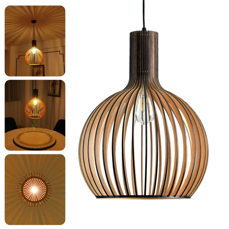 YNDD Wood Pendant Light, E26 Base Hanging Lamp Indoor, Natural Wooden Hand Made Chandelier, Boho Height Adjustable Dining Table Hanging Lamp for Hotel Bar Café Kitchen Island Hallway Entryway YNDD