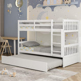 HOMGX Twin Over Twin Bunk Bed with Trundle, Wooden Removable Shelf Bunk Bed w/Ladder & Full Length Guardrail, Space-Saving Convertible Bunk Beds for Homes & Dorms (White) WoodArtSupply