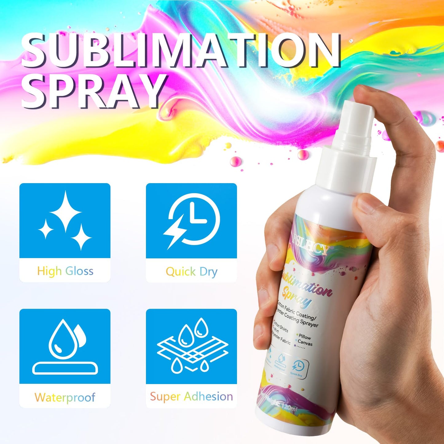 Sublimation Spray for Cotton Shirts, 120ML Sublimation Coating Spray for All Fabric, T-Shirts, Canvas, Polyester Fabric, Waterproof Quick Drying, Super Adhesion, High Gloss