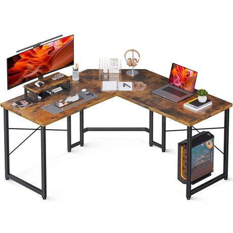 AODK L Shaped Gaming Desk, Computer Corner Desk, PC Gaming Desk Table with Large Monitor Riser Stand for Home Office Sturdy Writing Workstation,51 * 19 inch,Vintage AODK