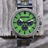 2win Engraved Wooden Watch Stylish Green Dial Design Personalized Wood Watches for Men Husband Boyfriend Fiancé Dad Customized Anniversary Birthday Watch (Custom Box Photo) 2win