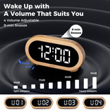 uscce Small Digital Clock for Bedroom: 6 Dimmable Brightness 4 Alarm Volume - Plug in Clock with Easy Operation for Bedside Desk Wood Grain uscce