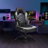 DUMOS Computer Game Desk Chair - Ergonomic PU Leather Lumbar Support, Height Adjustable High Back Video Game with Flip-up Armrest, Rolling Swivel for Adults, Grey DUMOS