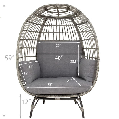 Barton Oversized Egg Style Wicker Chair Canopy Stationary & Seat Cushions Patio Lounge Basket, Grey