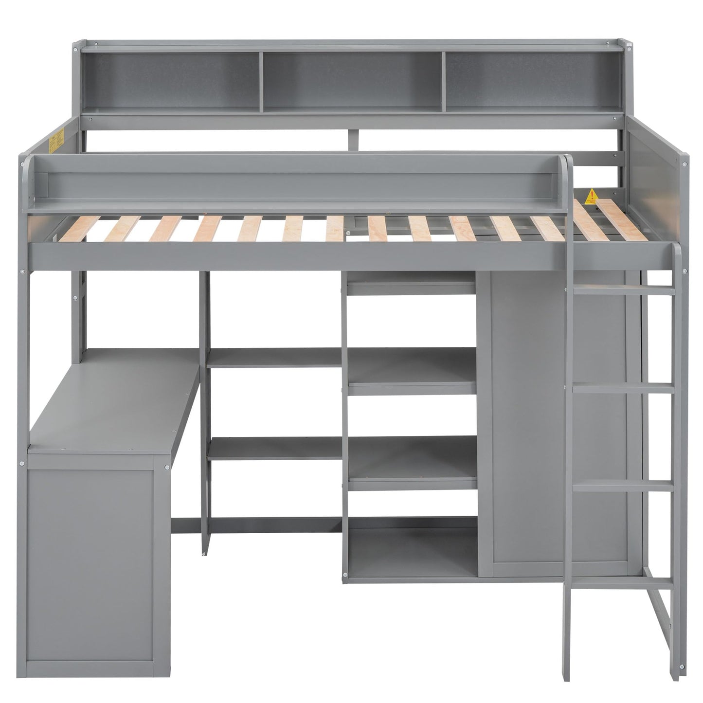 BOVZA Grey Twin Loft Bed Frame with Wardrobe, Desk, and Bookshelves - The Ultimate Space-Saver for Kids and Teens