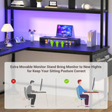 Aheaplus Reversible L-Shaped Desk with Power Outlet, LED Strip, and Storage – Modern Black Gaming & Home Office Solution Aheaplus