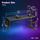 Bestier Gaming Desk with LED Lights, 51.3 Inch Computer Desk with 4 Tiers Reversible Shelves, Gamer Desk with Side Storage Bag, Hooks and Height Adjustable Shelf (Black Marble) Bestier