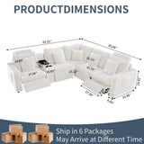 Sylphorium Power Recliner Sectional Sofa, L Shaped Couch with 2 Recliners and Center Console, Comfy Corduroy 5 Seater Modular Sofa for Living Room, Apartment, Home Theater (White) Sylphorium