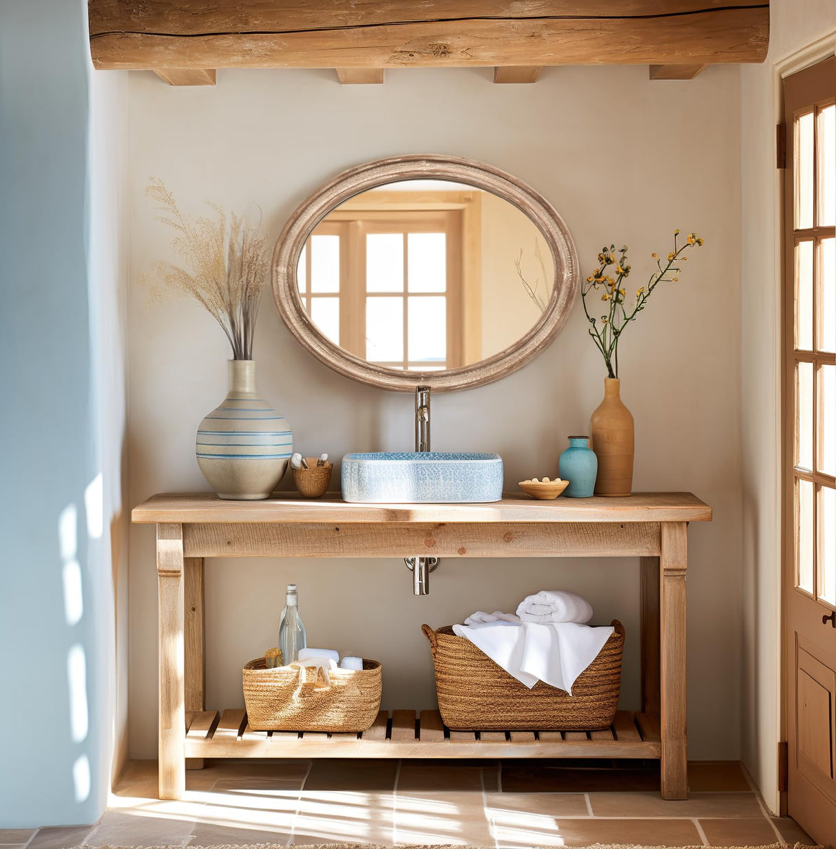 sawsile 24x30'' Rustic Oval Wood Mirror,Decorative Farmhouse Oval Mirrors,Vanity Nature Mirrors for Bedroom, Bathroom, Living Room,or Entryway sawsile