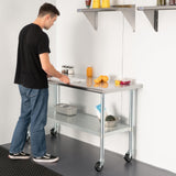 HARDURA Stainless Steel Table with Wheels 24 x 60 Inches Casters NSF Heavy Duty Commercial Work & Prep Table with Undershelf and Galvanized Legs for Restaurant Kitchen Bar and Hotel Garage HARDURA Restaurant Equipment