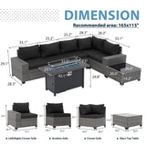 JOIVI 7 Pieces Outdoor Patio Furniture Set with 45” Fire Pit Table, Rattan Patio Sectional Sofa Conversation Set with 50000BTU Propane Fire Pit and Coffee Table for Garden, Backyard, Deck, Black JOIVI