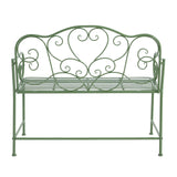 Outdoor Garden Bench, Sturdy Iron 2-Seater with Decorative Backrest, Weather-Resistant Metal Loveseat for Patio, Porch, Lawn, Romantic Green Finish, Ventilated Seat, Easy Maintenance, Matte Green GDFStudio
