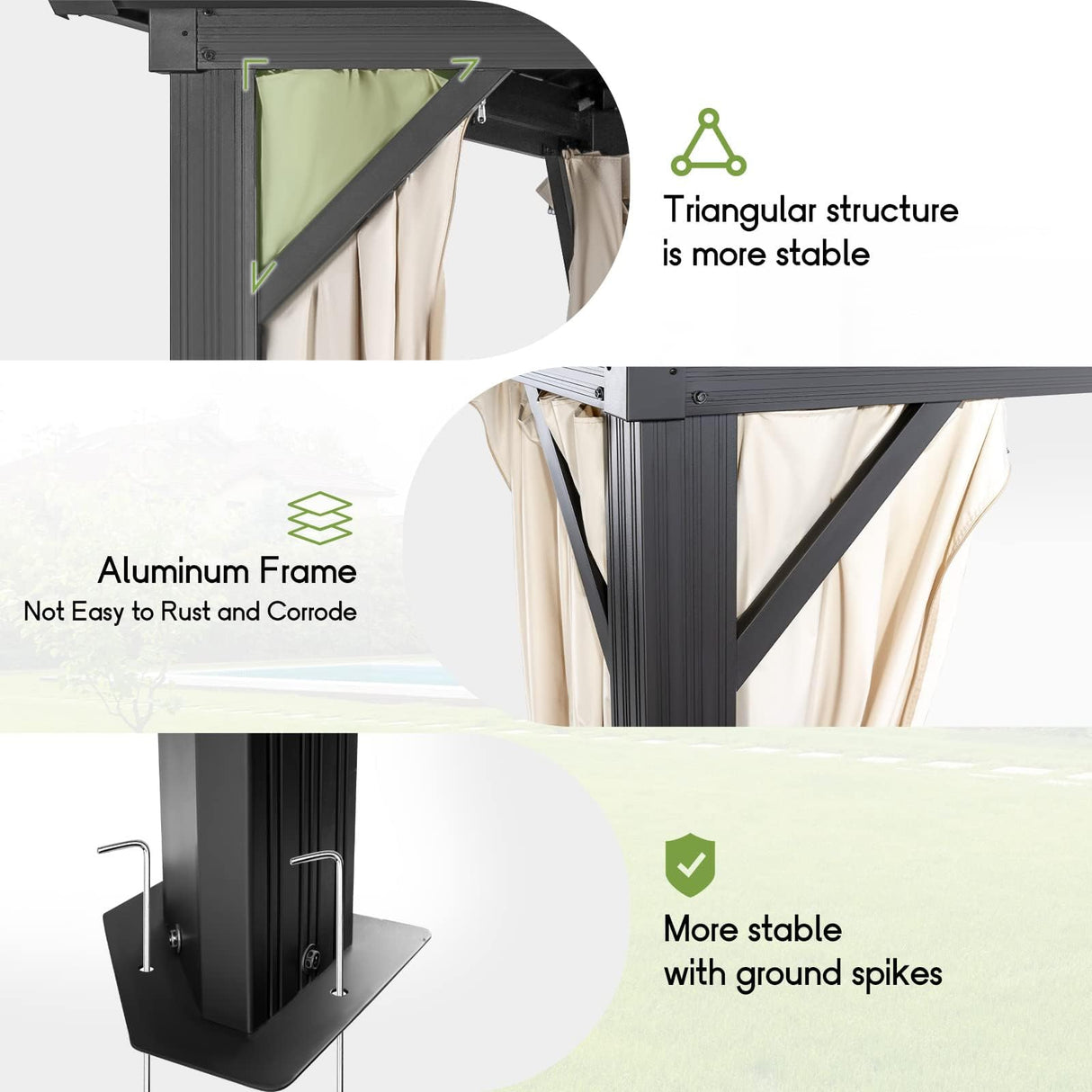 COASTSHADE 12x16 Patio Hardtop Gazebo, Outdoor Gazebo with Spliced Structure for Easy Assembly,Galvanized Steel Metal Double Roof Aluminum Permanent Frame with Netting and Curtains for Backyard Garden CoastShade