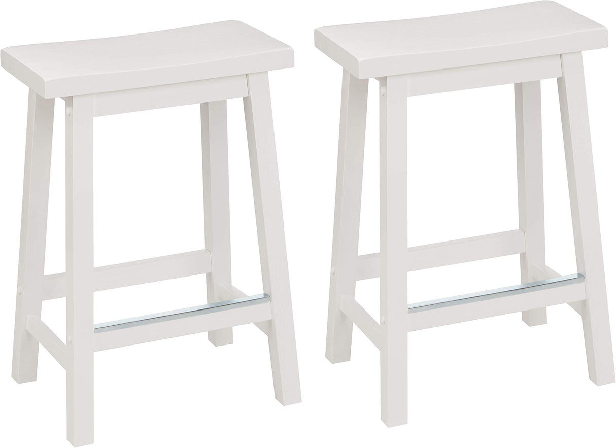 Amazon Basics Solid Wood Saddle-Seat Kitchen Counter Barstool with Footrest, Easy Assembly - 24-Inch Height - White - Set of 2 Amazon Basics