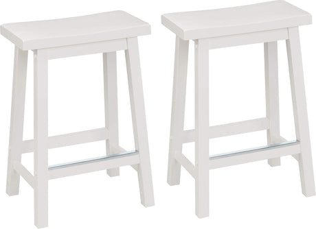 Amazon Basics Solid Wood Saddle-Seat Kitchen Counter Barstool with Footrest, Easy Assembly - 24-Inch Height - White - Set of 2 Amazon Basics