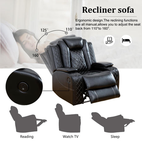 Ocstta Power Leather Recliner Sofa Set with LED Lights,Living Room Furniture Set, Breathing Leather Sofa Couch with USB Port/Storage Console/Cup Holders (3 Pieces Reclining Sofa Set, Black) Ocstta