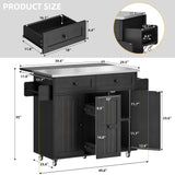 DWVO Kitchen Island on Wheels, Mobile Kitchen Island Cart with Folding Drop Leaf Breakfast Bar, Island Table for Kitchen with Large Storage Cabinets, Racks, Drawers and Adjustable Shelves, Black DWVO