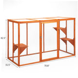 COZIVVOVV Catio Outdoor Cat Enclosure, 71" Large Weatherproof Catios with Cedar Wood Frame for cat Patio, Heavy Duty Outdoor Cat Condo & Cage, Indoor cattio for Cats (Orange-Red, Large) COZIVVOVV