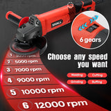 SHALL Angle Grinder Tool 7.5Amp 4-1/2 Inch, 6-Variable-Speed Grinders Power Tools, Electric Metal Grinder 12000 RPM w/ 2 Safety Guards, Cutting Wheels, Flap Discs, Non-Slip Handle for Metal/Wood SHALL