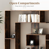 Tangkula Irregular Wooden Bookshelf, Geometric Bookcase w/Open Compartments & 2 Anti-Tip Kits, Decorative Freestanding Display Shelf, Modern Storage Organizer for Living Room, Office (Rustic Brown) Tangkula