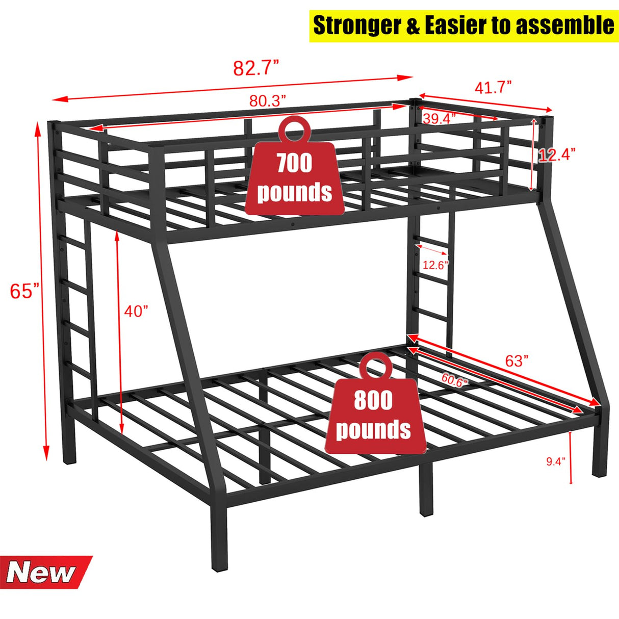 SIGONE Stronger & Safer Metal Bunk Bed Twin XL Over Queen Size Bunkbed, More Stable Heavy Duty Thickened Steel Bunk Queen Bed with Reinforced Legs & Ladders (Easier to Assemble) (Twin XL Over Queen) SIGONE