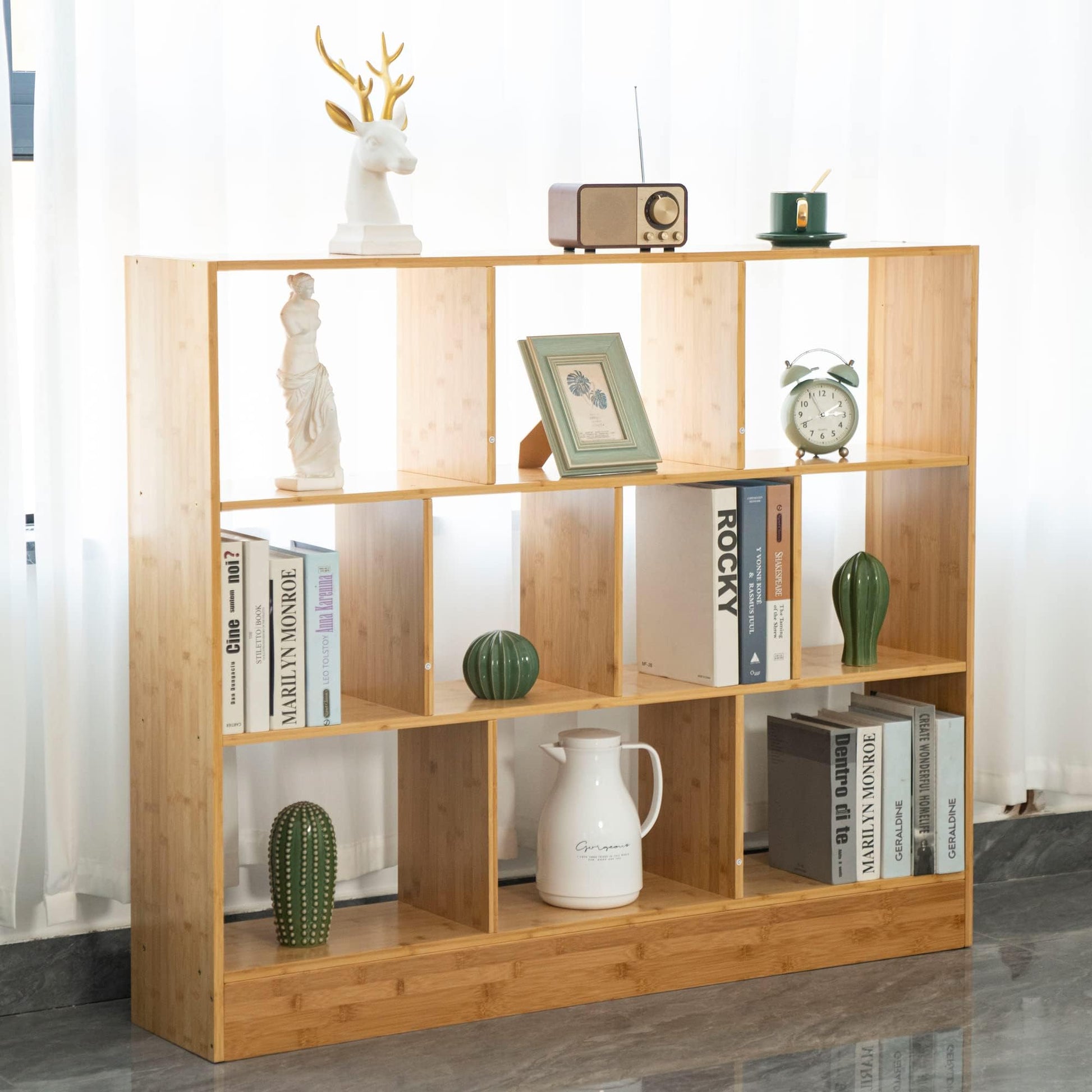 Maydear 47.24” Bamboo 10 Cube Freestanding Bookshelf with 3 Tiers for Organised Storage and Display - WoodArtSupply