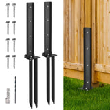 2 Pack Fence Post Anchor Kit, Heavy Duty Steel Fence Post Repair Stakes, Fence Post Anchor Ground Spike for Repairing Tilted Broken Wooden Fence ZZM