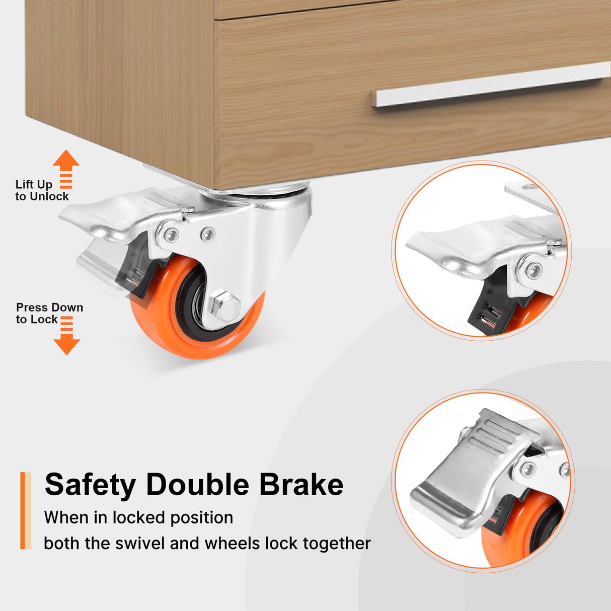 WBD 2" Plate Caster Wheels Set of 8, Heavy Duty Casters with Brake, 1200 Lbs, Safety Dual Locking, Industrial Swivel Top Plate Casters Wheels for Furniture, Carts (Screws and Screwdriver) W B D WEIBIDA