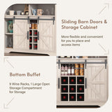 GlouMod Farmhouse Coffee Bar Cabinet with Sliding Barn Door, 70" Tall Kitchen Hutch China Cabinet w/Wine Rack, Power Outlet & Lighting, Liquor bar Station Food Pantry Storage Cabinet for Home, White GlouMod