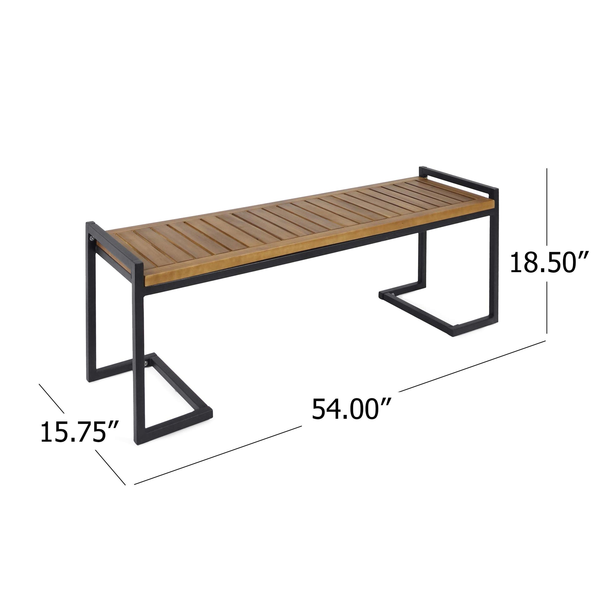 Christopher Knight Home Noel Outdoor Industrial Acacia Wood and Iron Bench, Teak Finish/Black Metal - WoodArtSupply