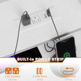 Furologee Computer Desk with 3 Drawers, 47 Inch Home Office Desks with Power Outlet and LED Light, Gaming Desk with Monitor Stand and Hutch, Modern Work/Writing/Study Table for Bedroom, White Furologee