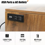 Wood Nightstand with Wireless Charging Station and Led Light - 20"W x 14"D x 24"H Mid Century Modern Nightstand with Charging Station, Walnut Nightstand with One Drawer, Outlet on Left,Solid Wood Legs Caredear