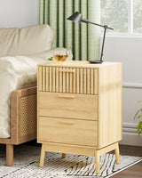 Aobafuir 3 Drawer Dresser for Bedroom, Fluted Nightstand Modern Closet Dressers Chest of Drawers, Wood Oak 3 Drawer Storage Chest for Bedroom, Hallway, Living Room Aobafuir