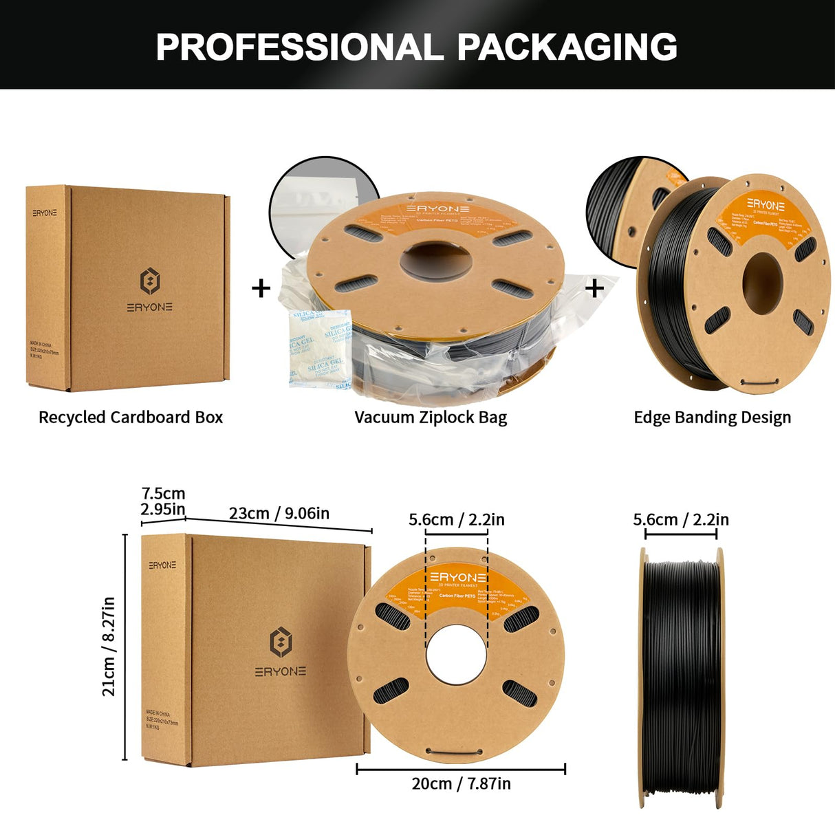 ERYONE Carbon Fiber PETG Filament 1.75mm +/- 0.03mm, 3D Printing Filament PETG CF, 1kg(2.2LBS)/Spool, Black ERYONE