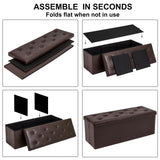 GLAXYFUR Storage Ottoman Bench, 43 Inches Folding Ottoman with 2 Dividers, PU Leather Foot Rest, End of Bed Bench, Storage Chest for Living Room, Bedroom and Entryway, Brown GLAXYFUR
