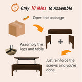 LZLUOB Lift Top Coffee Table with Hidden Compartment, Storage Coffee Table with Lift Top, Farmhouse Wood Lift Top Coffee Table for Living Room, Easy Assembly (Dark Brown) LZLUOB