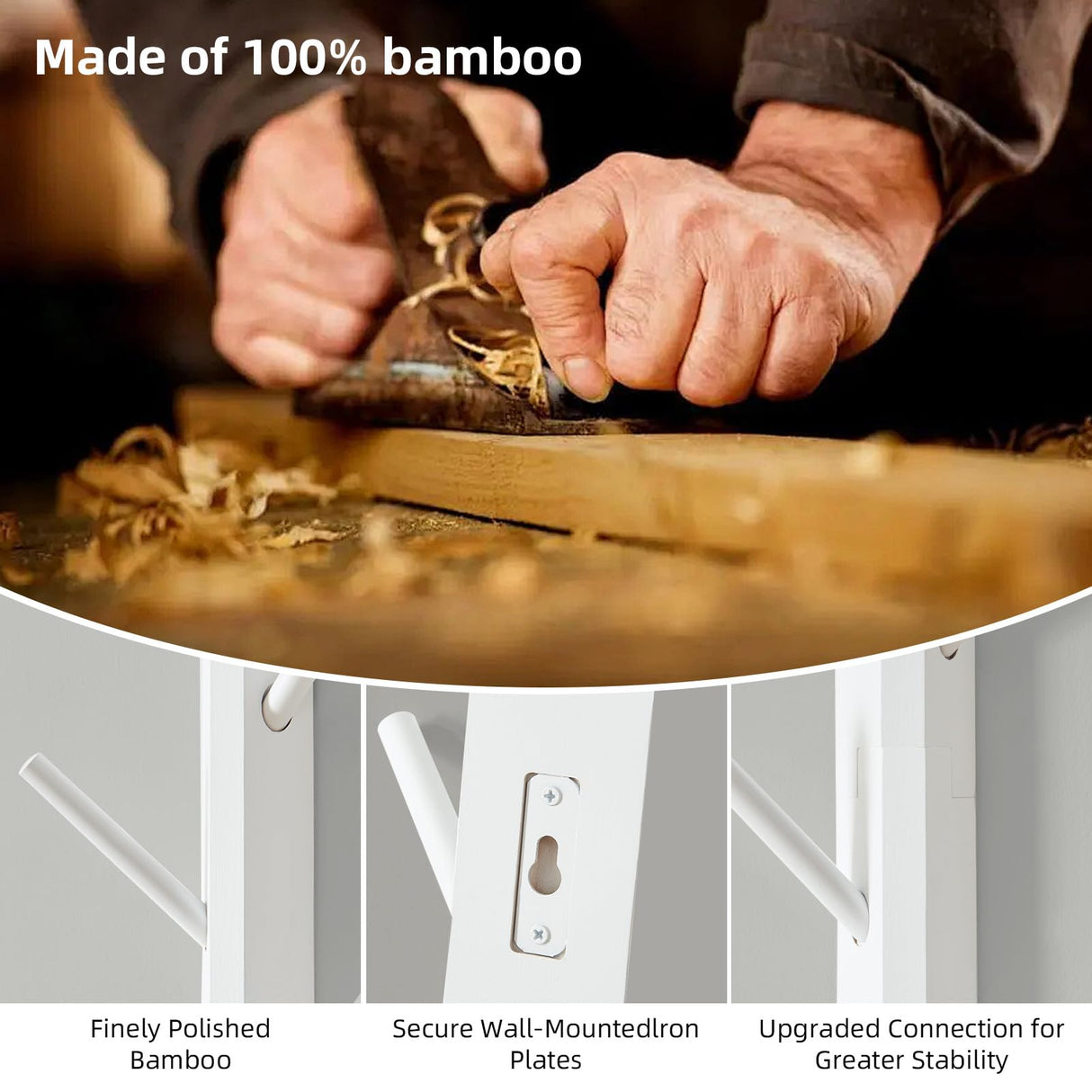 TIOPGHAD 2 Pack Coat Rack Vertical Wall Mount, Bamboo Coats Hooks Clothes Holder Hanger for Wall Coat Hat Jacket Clothing Bathroom Robes Mudroom Entryway(White) TIOPGHAD