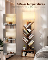 Evermagin 6 Tier Tree Bookshelf with Smart Light, Small Bookcase Tower with Remote Control, Tall Floor Standing Book Organizer for Living Room, Bedroom & Home Office, Rustic Brown Evermagin