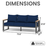 Sundale Outdoor Patio Furniture Aluminum Sofa, All-Weather 3-seat Outdoor Metal Sofa Couch with 6” Olefin Cushion & Dark Grey Frame, Outdoor Seating for Garden Deck Porch(Navy Blue) Sundale Outdoor