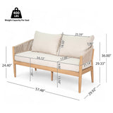 Christopher Knight Home Katarina Patio Acacia Wood Loveseat Furniture, Outdoor Loveseat Sofa with Comfy Fabric Cushions, 2-Seater Sofa with Handwoven Rope Backrest for Garden, Light Brown+Beige Christopher Knight Home