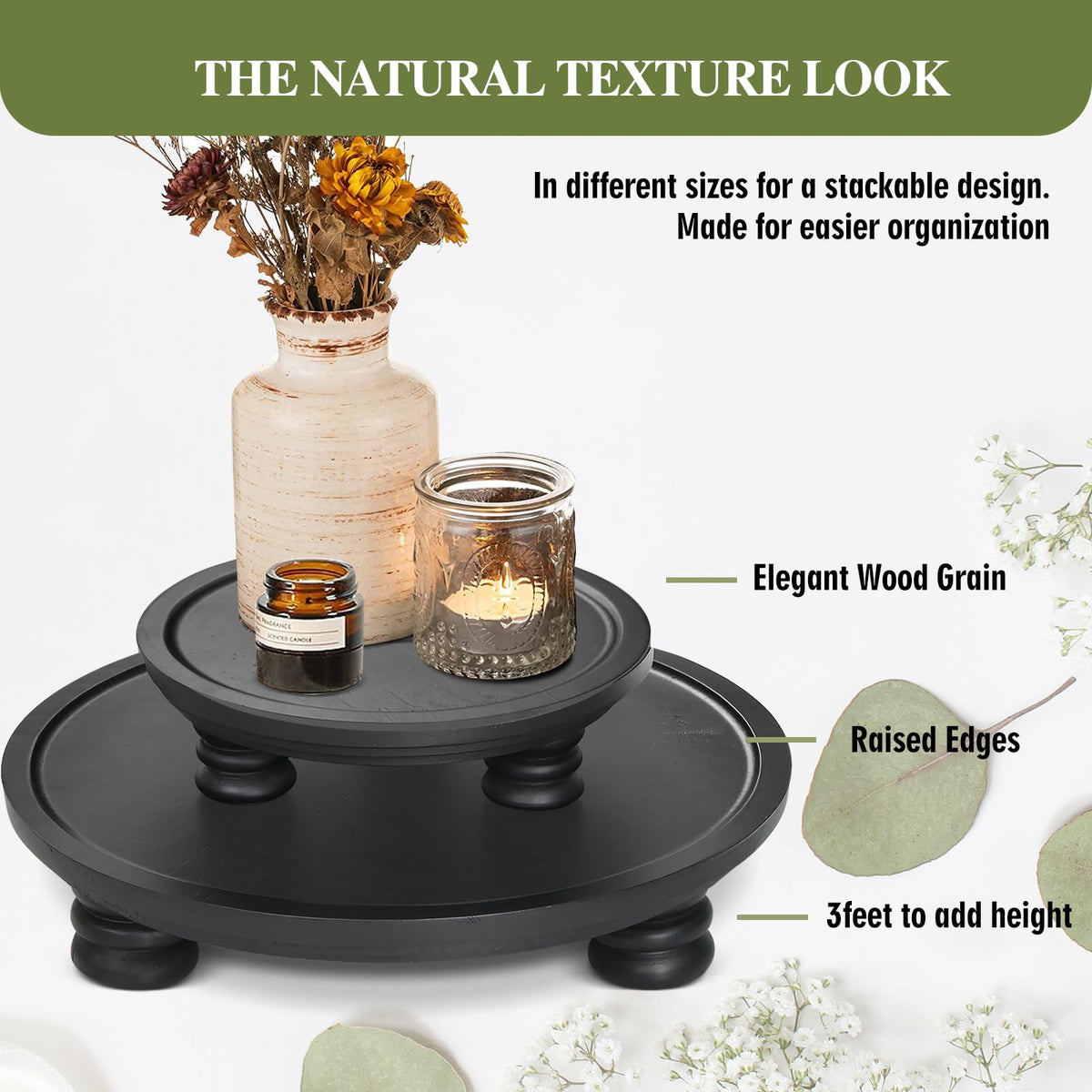Uipame 2 Pcs Wooden Risers for Display, Round Wood Tray Decor, Farmhou ...