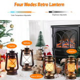 Lantern LED Battery Powered Camping Lamp Outdoor Hanging Lantern Flickering Flame Rechargeable Retro Lanterns Remote Control 4 Modes Light Non-Solar 2 Pack Marlrin