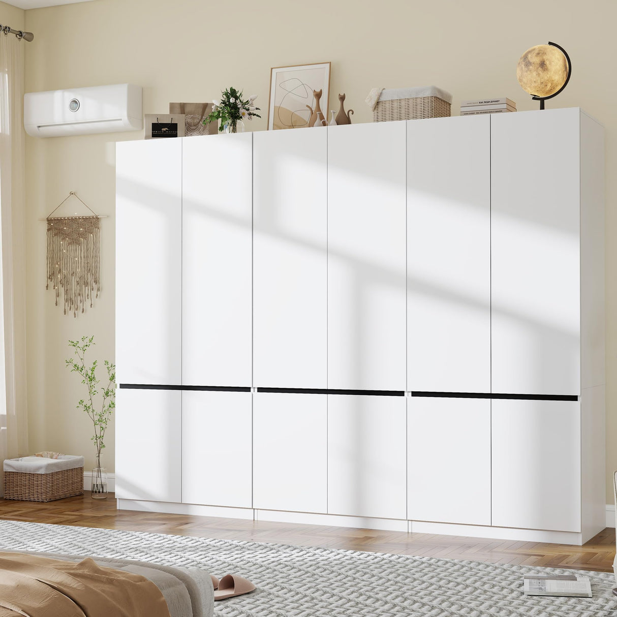 LABROSKIA White Armoire Wardrobe Closet: 74" Wooden Wardrobe Closet with 6 Doors, Bedroom Armoires with Hanging Rod, Tall Closets Cabinet for Hanging Clothes (94.5") LABROSKIA