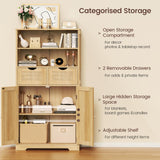 Iwell Tall Storage Cabinet, Rattan Cabinet with 2 Drawers & Adjustable Shelf, Accent Cabinet for Living Room, Dining Room, Home Office, Natural Iwell