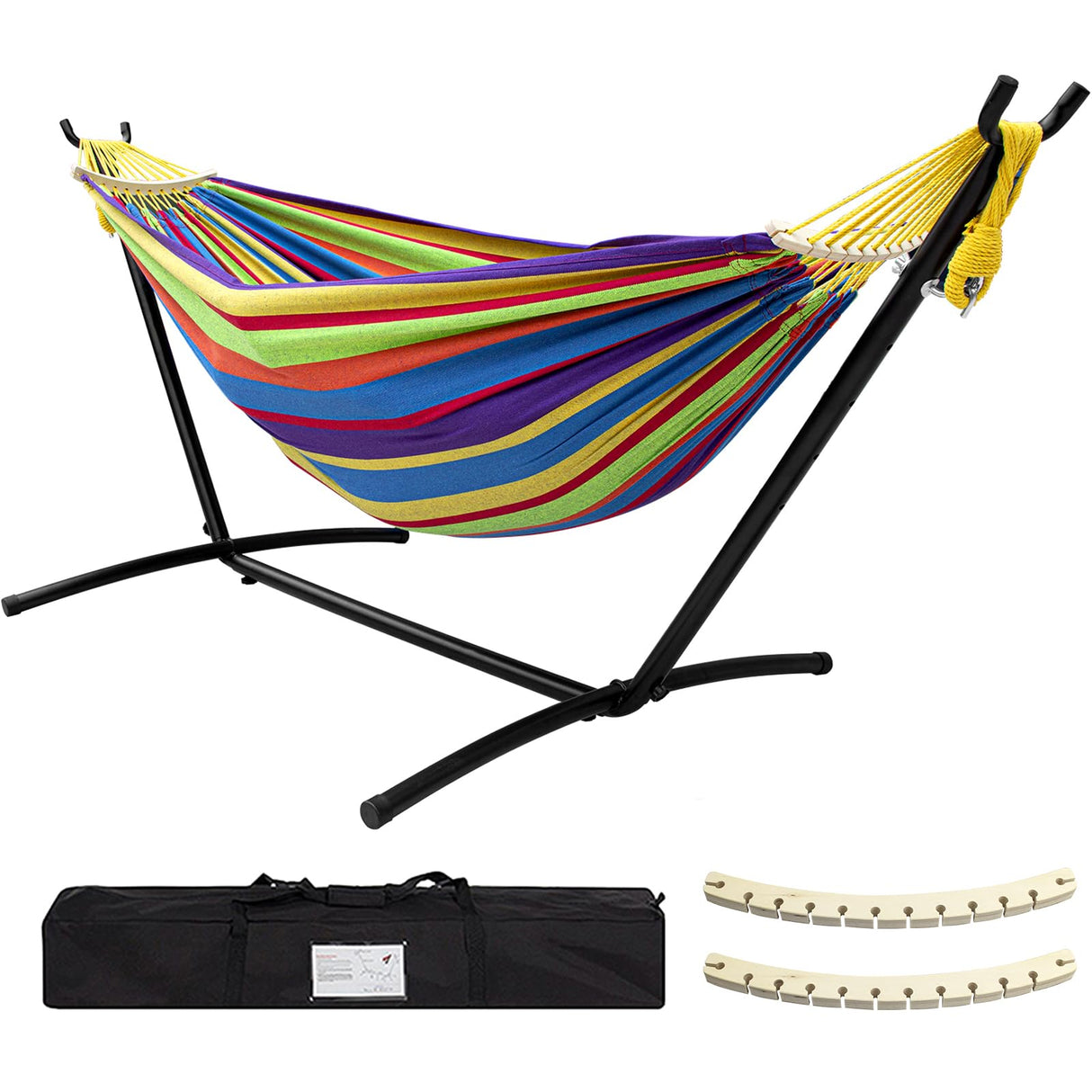 SZHLUX Double Hammock with Stand Included 450lb Capacity Steel Stand, Premium Carry Bag Included and Two Anti Roll Balance Beam SZHLUX